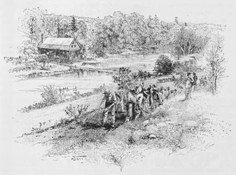 Jericho Mills: Union Ingenieurkorps bei der Arbeit, graviert von Harry Fenn (1838-1911) nach einem Foto, Illustration aus 